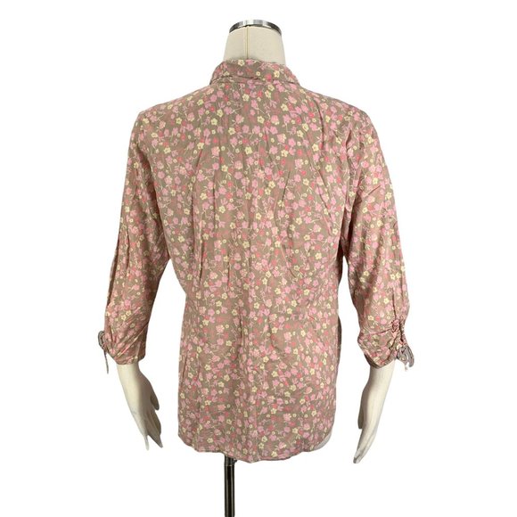 Two Hearts Maternity Large Button Front Blouse Pink Floral 3/4 Sleeves - Picture 3 of 7
